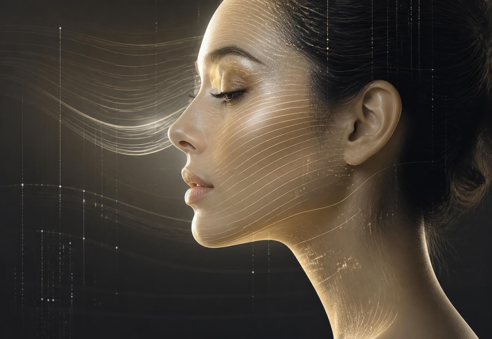 Abstract profile with fine digital scan lines representing ALIX Smart AI